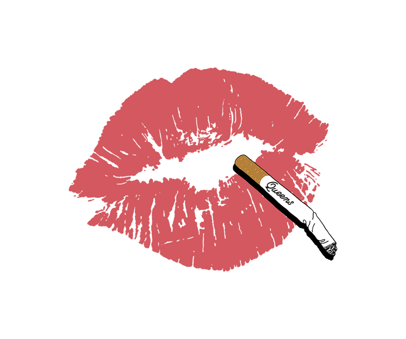 Lipstick lip print with Queens cigarette hanging out