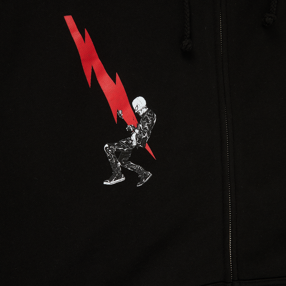 Lightning Bolt Black Zip Hoodie Detail
