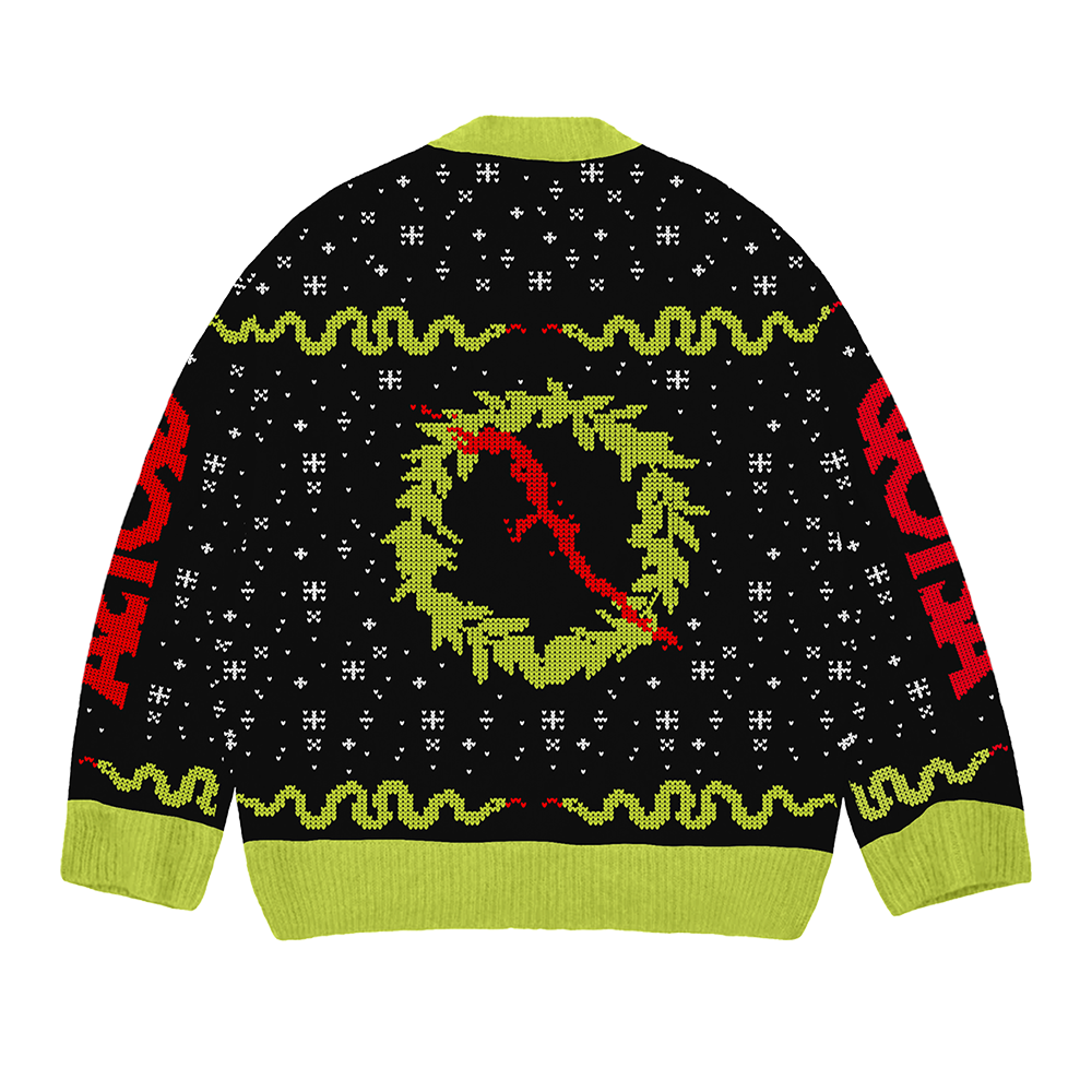 Q Wreath Holiday Sweater Back