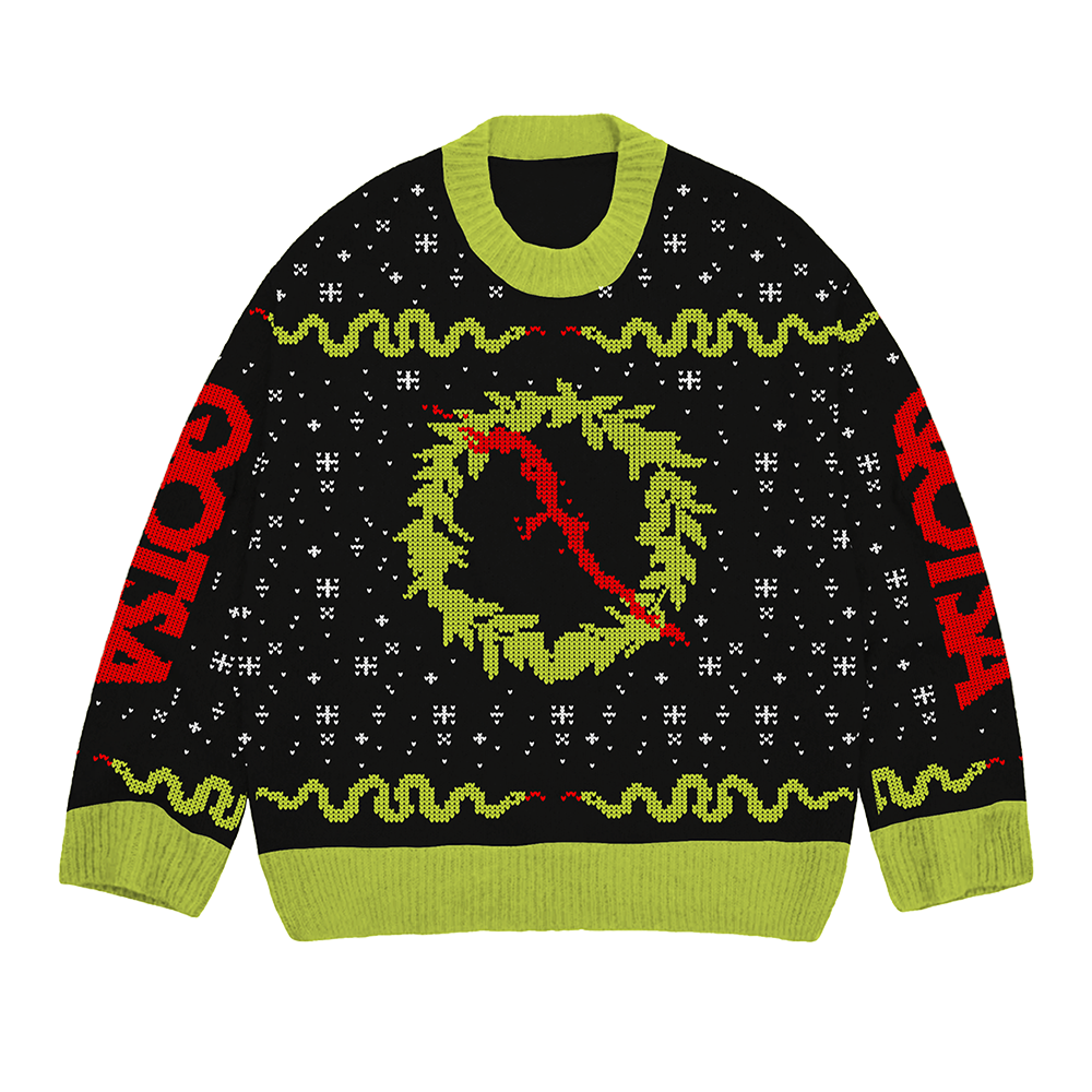 Q Wreath Holiday Sweater Front